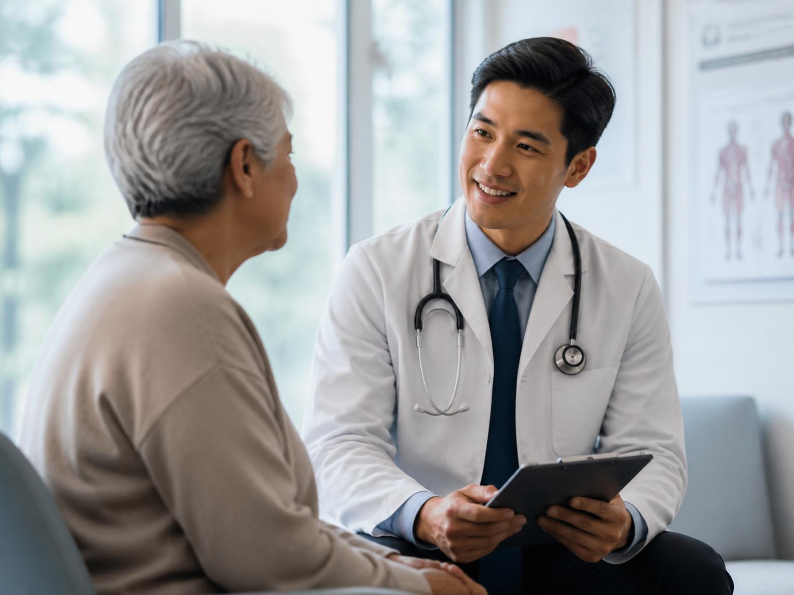 Paciente conversando com médico em consulta